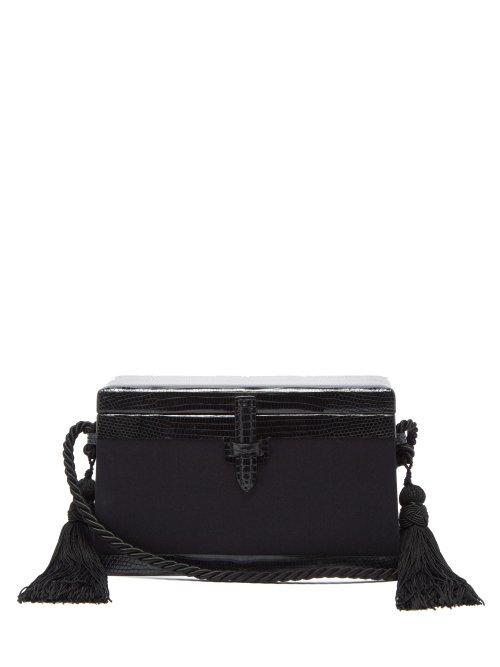 Matchesfashion.com Hunting Season - Square Trunk Satin And Lizard Cross Body Bag - Womens - Black