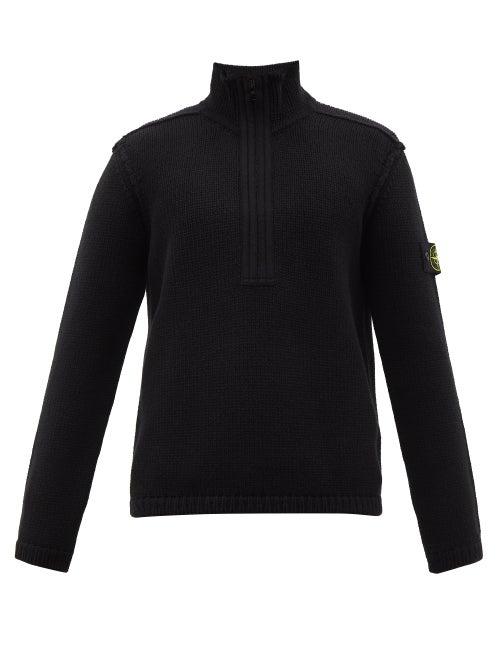 Stone Island - Logo-patch Quarter-zip Wool-blend Sweater - Mens - Black