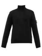 Stone Island - Logo-patch Quarter-zip Wool-blend Sweater - Mens - Black