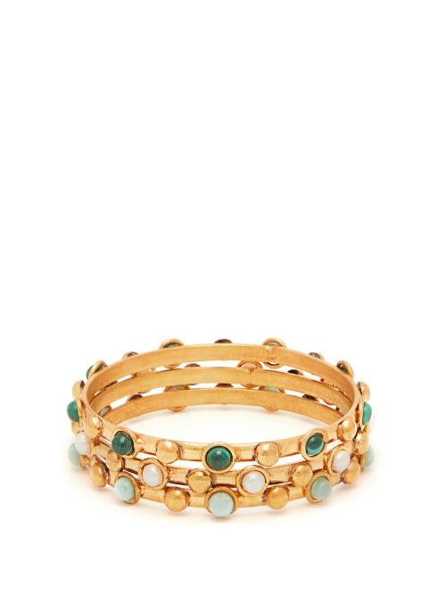 Matchesfashion.com Sylvia Toledano - Set Of Three Gemstone 24kt Gold Plated Bracelets - Womens - Multi