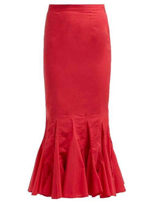 Matchesfashion.com Rhode Resort - Sienna Fishtail Cotton Midi Skirt - Womens - Red