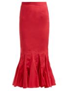 Matchesfashion.com Rhode Resort - Sienna Fishtail Cotton Midi Skirt - Womens - Red