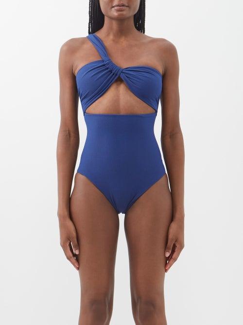 Sara Cristina - Narcissus One-shoulder Cutout Swimsuit - Womens - Navy