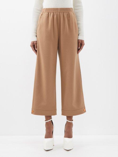 Gucci - Button-cuff Cropped Wool Trousers - Womens - Camel