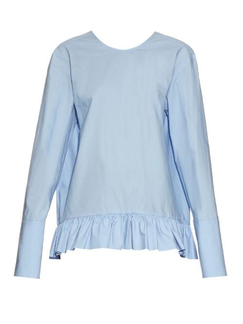 Marni Ruffled-hem Long-sleeved Cotton Top