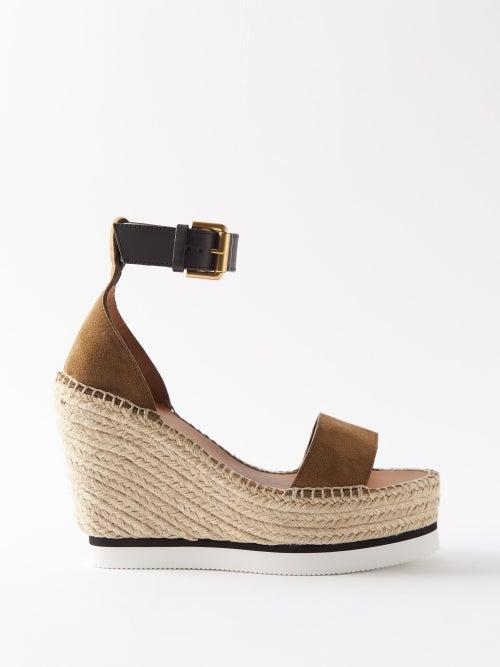 See By Chlo - Glyn Suede Espadrille Wedge Sandals - Womens - Khaki