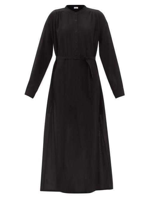Matchesfashion.com Raey - Tie-waist Sheer Cotton-voile Shirt Dress - Womens - Black