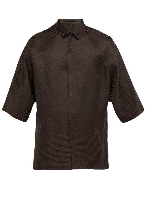 Matchesfashion.com Haider Ackermann - Zigzag Weave Linen Blend Kimono Shirt - Mens - Brown