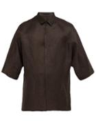 Matchesfashion.com Haider Ackermann - Zigzag Weave Linen Blend Kimono Shirt - Mens - Brown