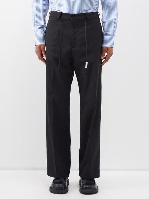 Marni - Drawstring Straight-leg Virgin-wool Trousers - Mens - Black