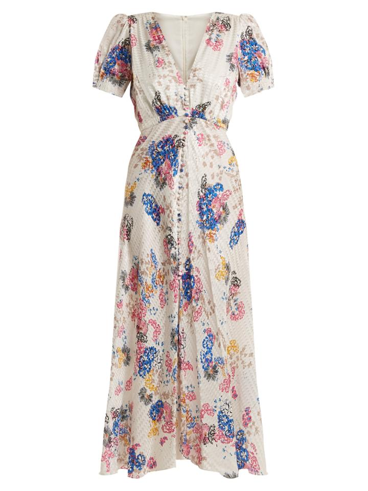 Saloni Lea Deep V-neck Floral-print Silk-jacquard Dress