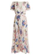 Saloni Lea Deep V-neck Floral-print Silk-jacquard Dress