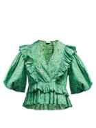 Matchesfashion.com Rhode - Elodie Floral Print Cotton Voile Crop Top - Womens - Green Print