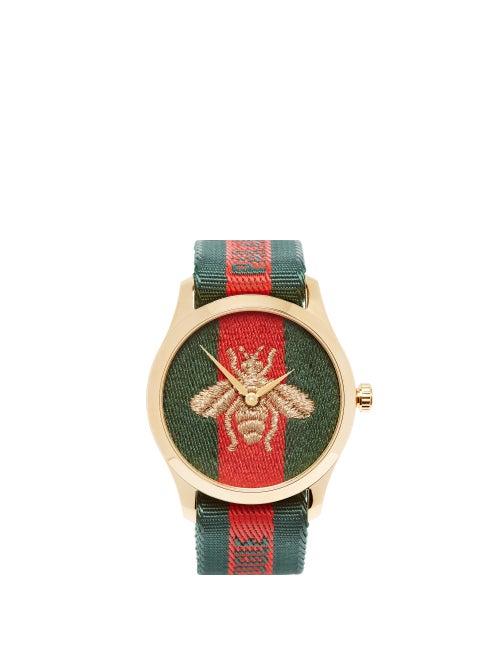 Matchesfashion.com Gucci - G-timeless Web Stripe & Gold Pvd Watch - Womens - Gold