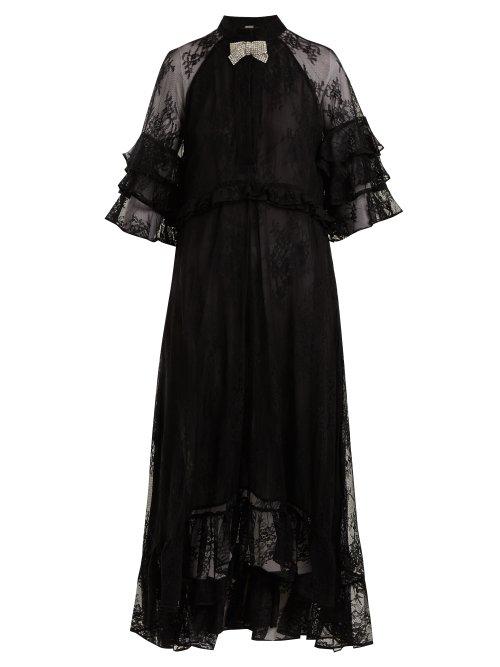 Matchesfashion.com Dodo Bar Or - Rossano Ruffle Trimmed Lace Dress - Womens - Black