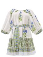 Matchesfashion.com Juliet Dunn - Waist-tie Floral-print Cotton Dress - Womens - Green White