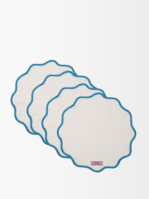 La Doublej - Set Of Four Scalloped-edge Placemats - Womens - White