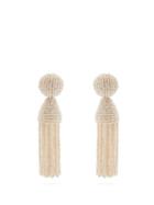 Matchesfashion.com Oscar De La Renta - Bead Embellished Tassel Drop Earrings - Womens - White