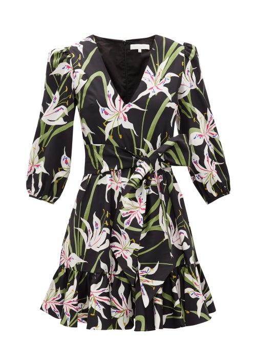 Matchesfashion.com Borgo De Nor - Anita Lily-print Cotton-poplin Mini Dress - Womens - Black White