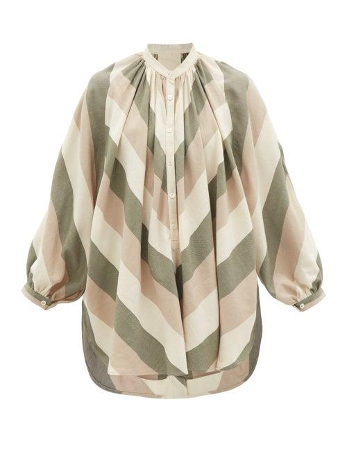 Ladies Beachwear Marrakshi Life - Chevron-striped Cotton-canvas Tunic - Womens - Khaki