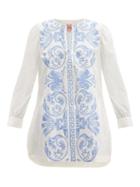 Matchesfashion.com Le Sirenuse, Positano - Kate Bardot Print Cotton Poplin Top - Womens - Blue White