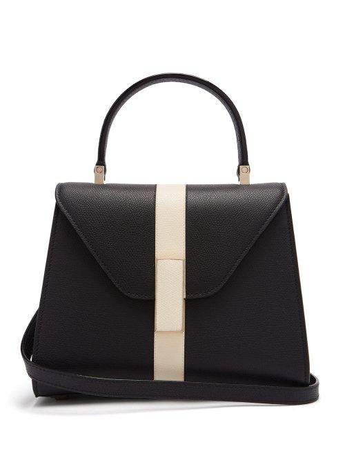 Matchesfashion.com Valextra - Iside Striped Grained Leather Handbag - Womens - Black White