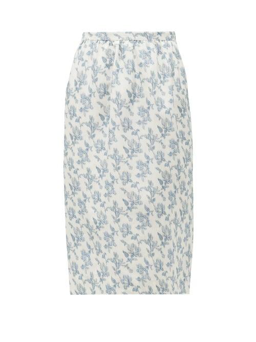 Matchesfashion.com Brock Collection - Floral-print Cotton-blend Twill Skirt - Womens - White Multi