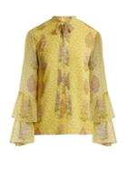 Giambattista Valli Floral-print Bell-sleeves Silk-georgette Blouse