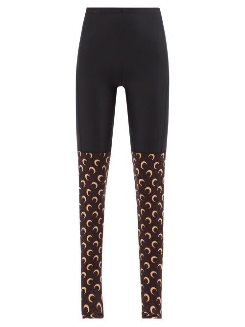 Marine Serre - Crescent Moon-print Recycled-fibre Leggings - Womens - Brown Multi