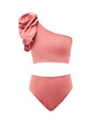 Maygel Coronel - Luisa One-shoulder Ruffled Bikini - Womens - Pink Red
