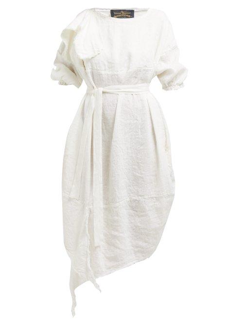 Matchesfashion.com Vivienne Westwood Anglomania - Balloon Raw Edged Linen Blend Midi Dress - Womens - White