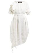 Matchesfashion.com Vivienne Westwood Anglomania - Balloon Raw Edged Linen Blend Midi Dress - Womens - White