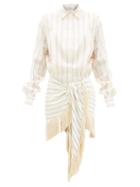 Matchesfashion.com The Attico - Knotted Striped Cotton-blend Shirt Dress - Womens - White Print