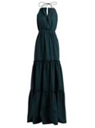 Matchesfashion.com On The Island - Molakai Halterneck Open Back Linen Maxi Dress - Womens - Dark Green