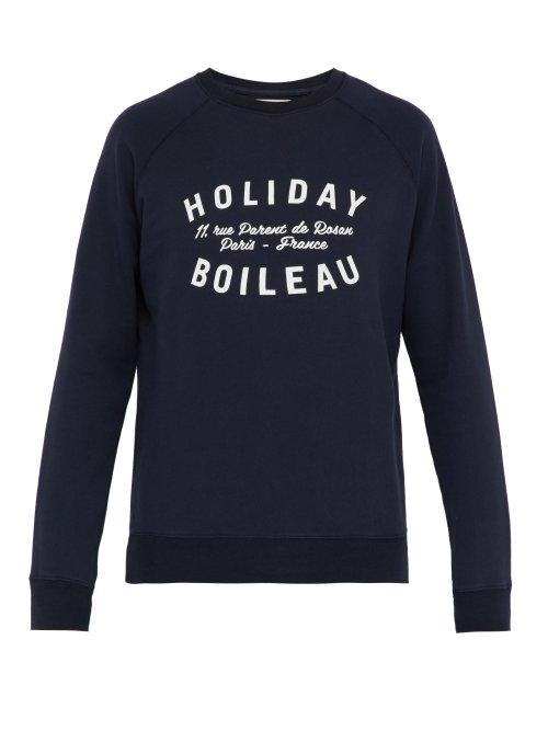 Matchesfashion.com Holiday Boileau - Logo Print Cotton Jersey Sweatshirt - Mens - Navy