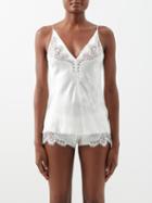 Carine Gilson - V-neck Lace-trim Silk-satin Camisole - Womens - White