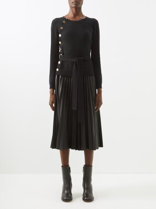 Altuzarra - Agan Cashmere & Pleated Faux-leather Midi Dress - Womens - Black