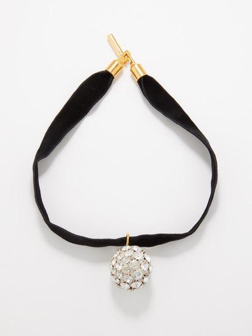 Timeless Pearly - Crystal Ball-charm Velvet Choker Necklace - Womens - Crystal Multi