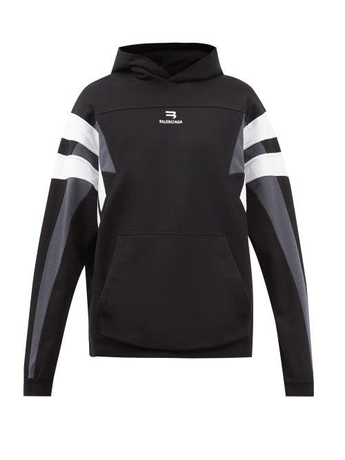 Balenciaga - Striped Cotton-jersey Hooded Sweatshirt - Mens - Black Grey