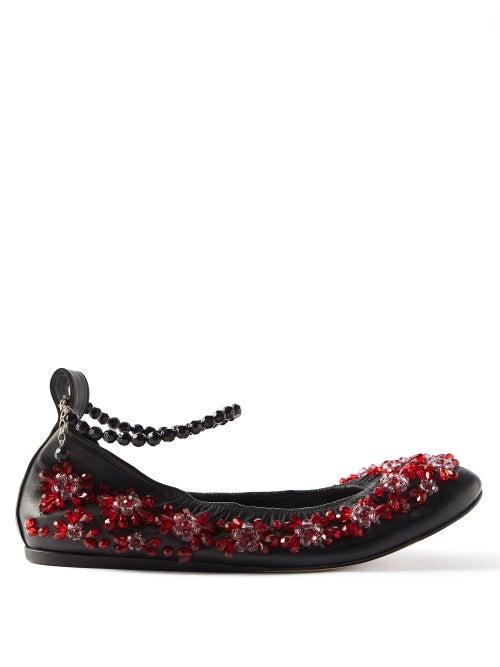 Simone Rocha - Beaded Leather Ballet Flats - Womens - Black Red