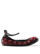 Simone Rocha - Beaded Leather Ballet Flats - Womens - Black Red