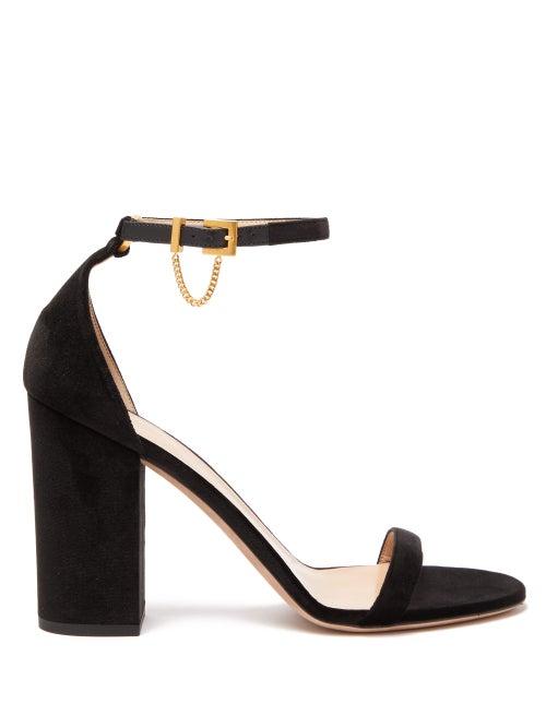 Matchesfashion.com Valentino - Chain Embellished Velvet Sandals - Womens - Black