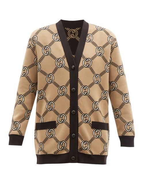 Gucci - Gg-jacquard Reversible Wool-blend Cardigan - Womens - Beige