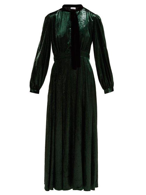 Matchesfashion.com Raquel Diniz - Armonia Tie Neck Velvet Gown - Womens - Dark Green