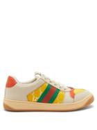 Matchesfashion.com Gucci - Screener Web-stripe Gg-jacquard Leather Trainers - Womens - Yellow Multi
