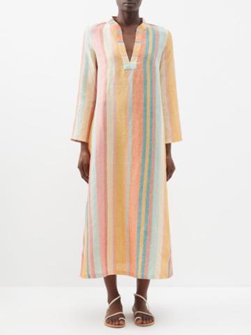 Emporio Sirenuse - Giada Striped Linen Kaftan - Womens - Rainbow