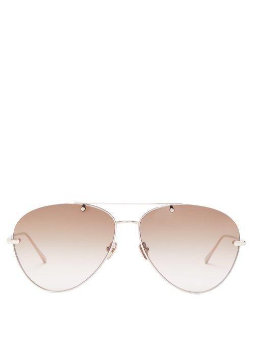 Matchesfashion.com Linda Farrow - Titanium Aviator Sunglasses - Womens - Dark Brown