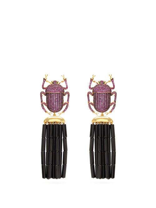 Matchesfashion.com Begum Khan - Pharaoh Napoleon Gold Plated Clip Earrings - Womens - Black Multi