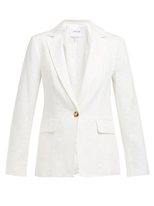 Matchesfashion.com Frame - Striped Single Breasted Linen Blend Blazer - Womens - Cream