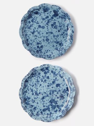 Cabana Magazine - Set Of Two Speckled Glazed-ceramic Dinner Plates - Womens - Blue